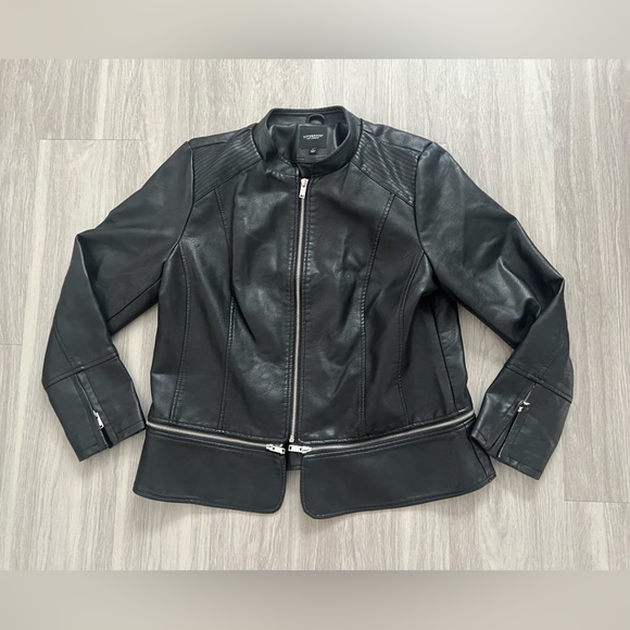 Liverpool Moto Jacket Women’s Large Black Vegan Leather Zip-Off - Picture 4 of 8